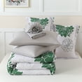 thumbnail image 6 of Flymme Floral Comforter Set Queen Size,7 Pieces Bed in a Bag Green Flower Print on Gray Bedding Set,Botanical Comforter Set with Sheets for Bedroom Decor, 6 of 8