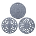 thumbnail image 2 of Paquete de 3 posavasos redondos aislantes térmicos antideslizantes para vajilla, tazones y tazas. gris, 2 of 9