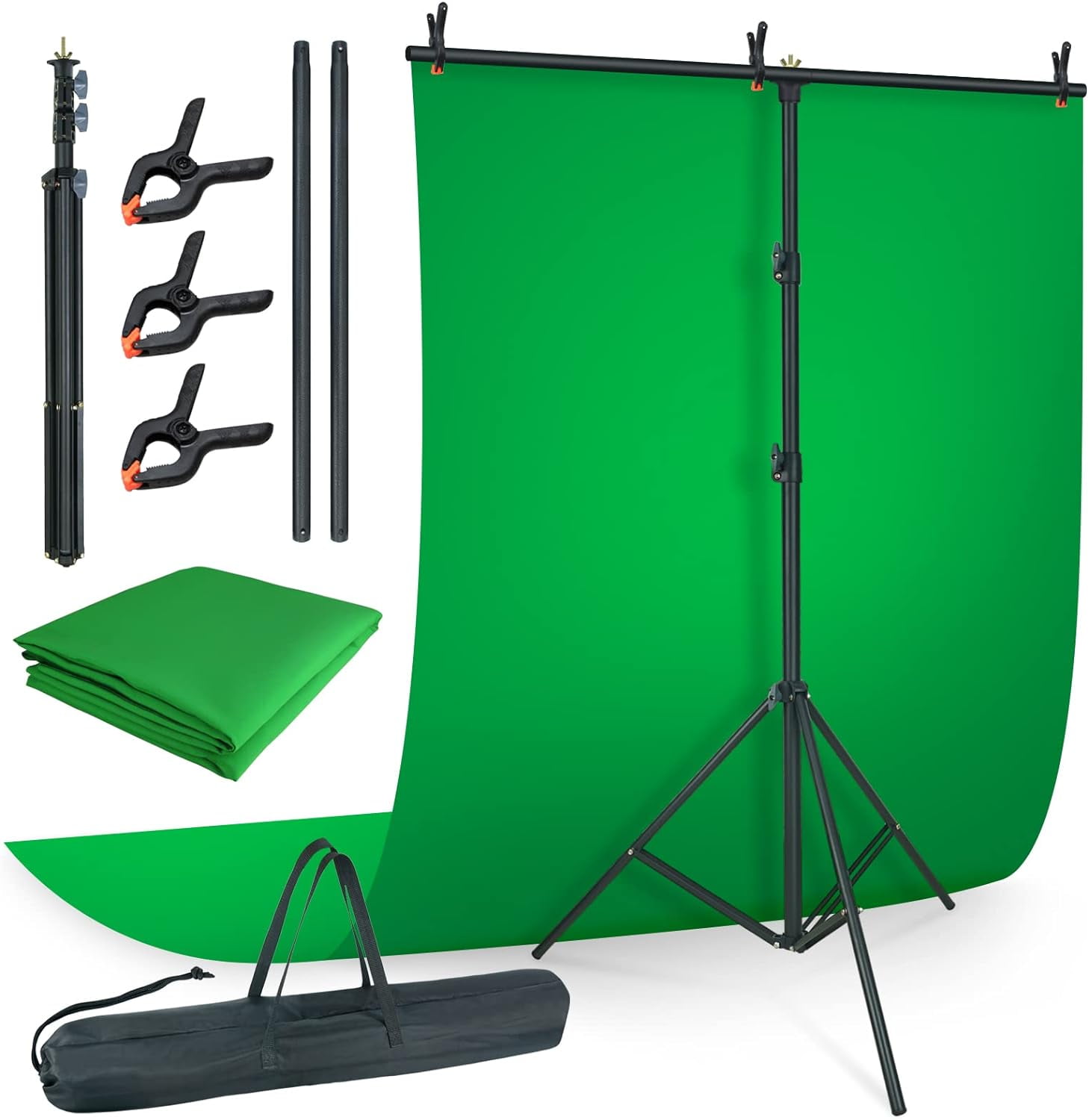 LINCO T-Shape Backdrop Stand with Green Screen & 10" Ring Light Stand Lighting Kit for TikTok