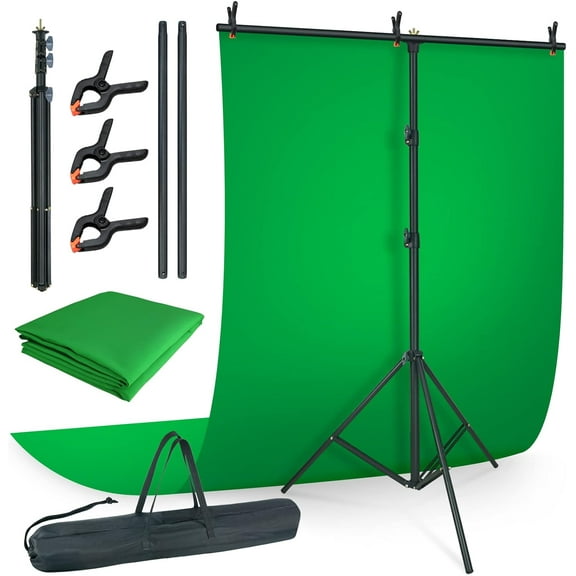 LINCO T-Shape Backdrop Stand 6.7ftx5ft Background Support with Green Muslin/Carrying Bag for for Photo Studio Party Decoration Wedding-AM207