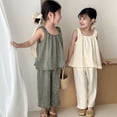 thumbnail image 2 of Conjuntos de chaleco con estilo para niña, Top sin mangas con tirantes con volantes y pantalones de pierna ancha, trajes de camisola para niño, 2 uds., 2 of 6