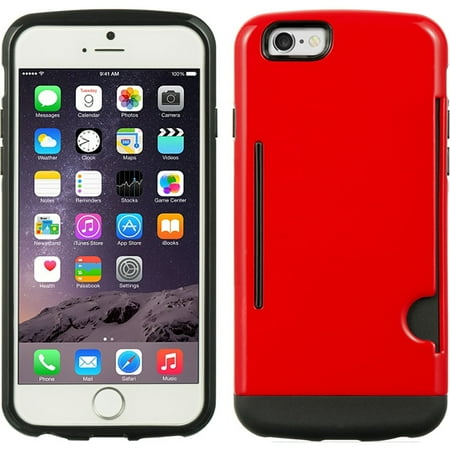 - Apple Iphone 6/6S Hybrid Case Carry Less Black Tpu W/ Side Card Inserted - Red