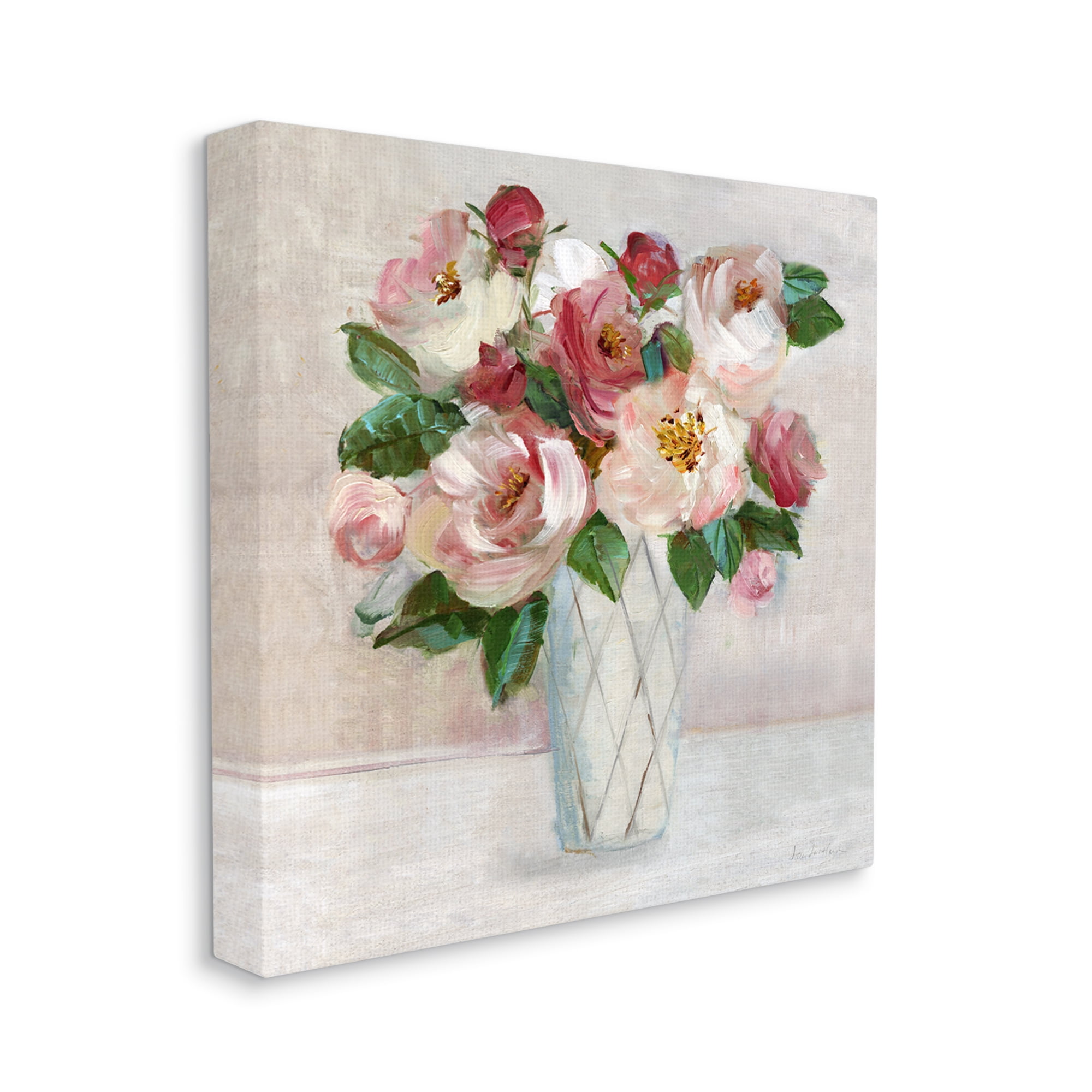 Stupell Industries Pink & Red Rose Bouquet Botanical & Floral Painting Gallery Wrapped Canvas Art Print Wall Art, 36 x 36
