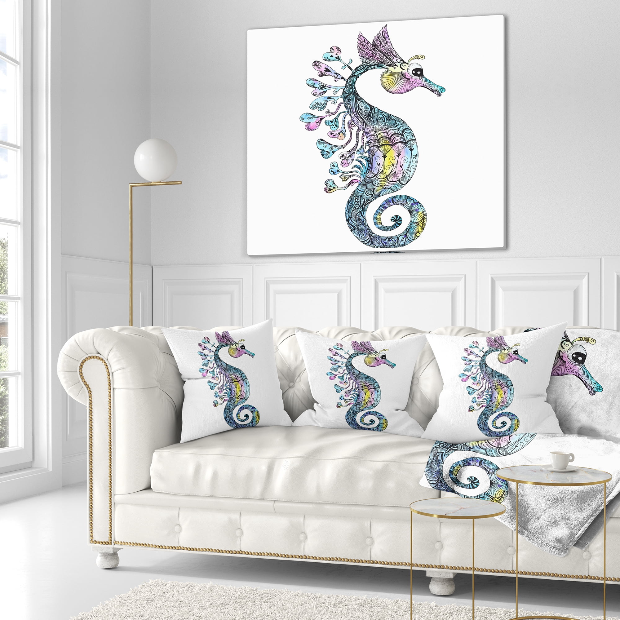Designart Colorful Seahorse Watercolor - Animal Throw Pillow - 18x18