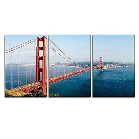 wall26 - 3 Piece Canvas Wall Art - Golden Gate Bridge, San Francisco, California, USA. - Modern Home Art Stretched and Framed Ready to Hang - 24"x36"x3 Panels