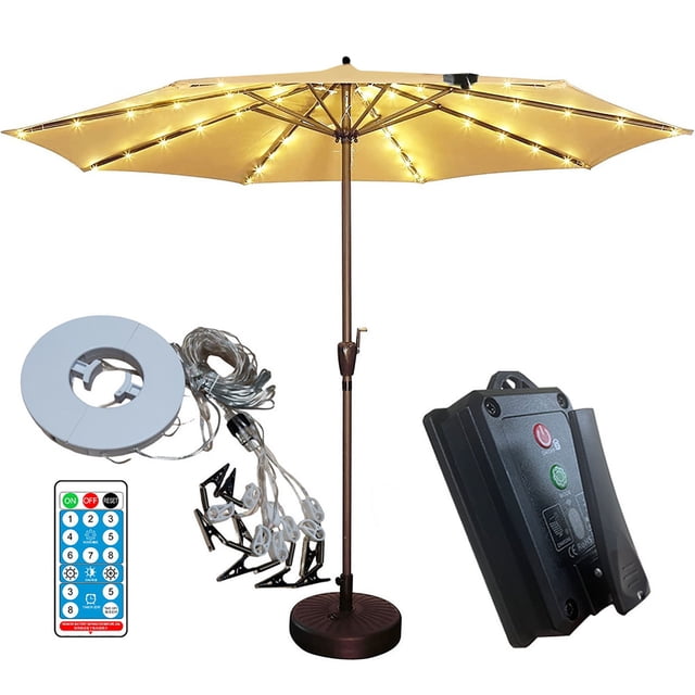 MORESEC 1Pcs Solar Umbrella Lights, 104 LED String Lights with Remote Control and Solar Panel Clip, 8 Lighting Modes 4 Brightness for Patio Umbrella, Waterproof Outdoor Tent Beach Camping Decor