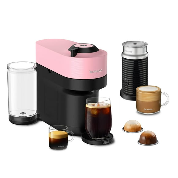 Cafetera Nespresso Vertuo Pop+ con espumador de leche rosa