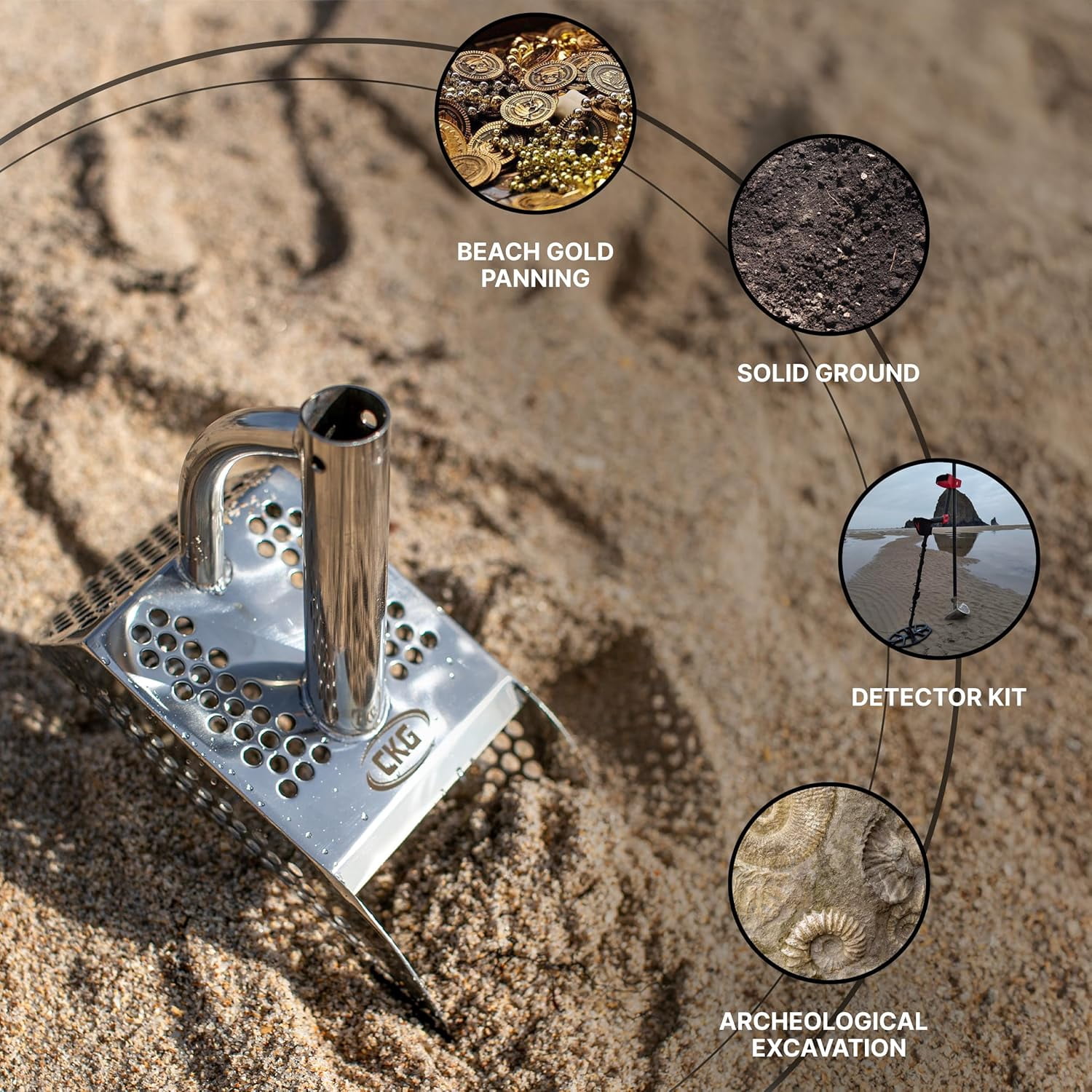 CKG Sand Scoops for Beach Metal Detecting Stainless Steel Beach Metal Detecting Shovel Underwater Treasure Hunting, Metal Detector Accessories(Bag + Scoop + Carbon Fiber Handle), (Diving + Handle)