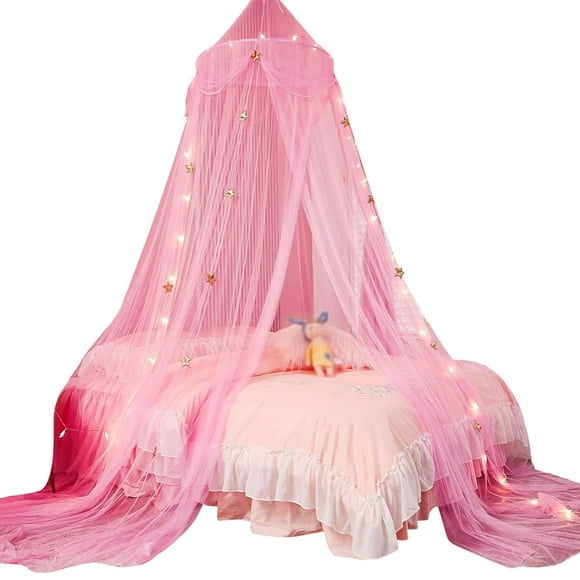 Dsseng Baldaquin de Lit de Princesse pour Filles avec Étoiles Lumineuses, Tente de Plafond Suspendue, Moustiquaire avec Lumière, Convient aux Lits Simple, Double et Grand, Convient à la Déco de Chambre Intérieure et à l'Utilisation Extérieure