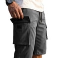 thumbnail image 5 of Cargo Shorts for Men Relaxed Fit 3/4 Long Shorts Below Knee Workout Hiking Summer Lightweight Elastic Waist Drawstring Capri Cargo Pants with Pockets Dark Gray M, 5 of 5
