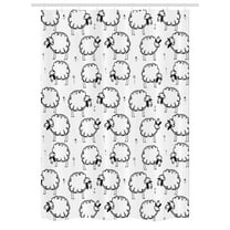 Funny Stall Shower Curtain, Funny Sheep Patterns on Meadow with Flower Comic Doodle Playroom Kids Art Print, Fabric Bathroom Set with Hooks, 54W X 78L Inches, Balck White, by Ambesonne