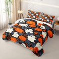 thumbnail image 3 of Homewish Cute Halloween Ghost Twin Quilt Set,Autumn Pumpkin Leaf Pattern Twin Coverlet Set,Black Orange White,2 Pieces, 3 of 7