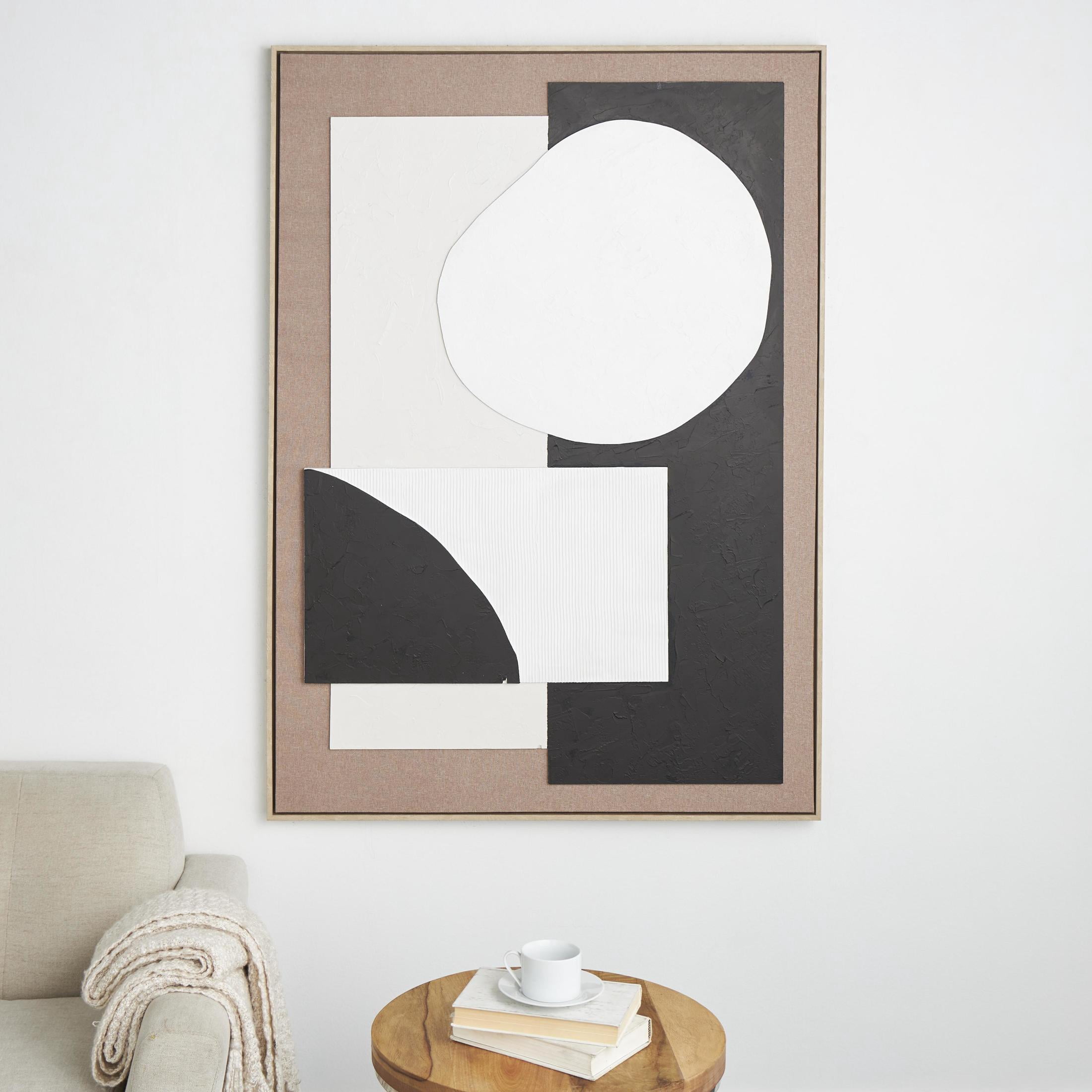 41" x 57" Textured Geometric Framed Wall Art with Abstract Black and White Shapes and Fabric Backing, by DecMode