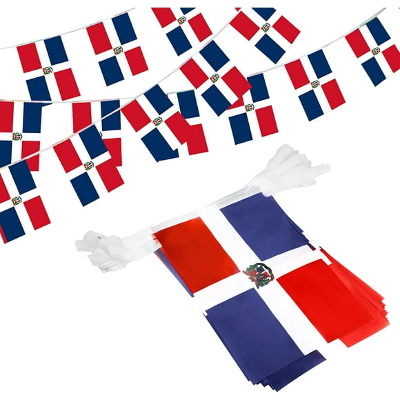 Anley Dominican Republic String Flag Pennant Banners, Patriotic Events 27th of February Independence Day Decoration Sports Bars - 33 Feet 38 Flags