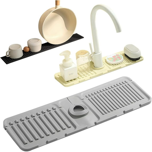 Sink Splash Guard, 2024 New Kitchen Sink Splash Guard, Faucet Mat for Kitchen Sink, Silicone Draining Mat, Splash Guard Silicone Draining Mat for Kitchen Bathroom (Sink Faucet Mat(Normal), Black)