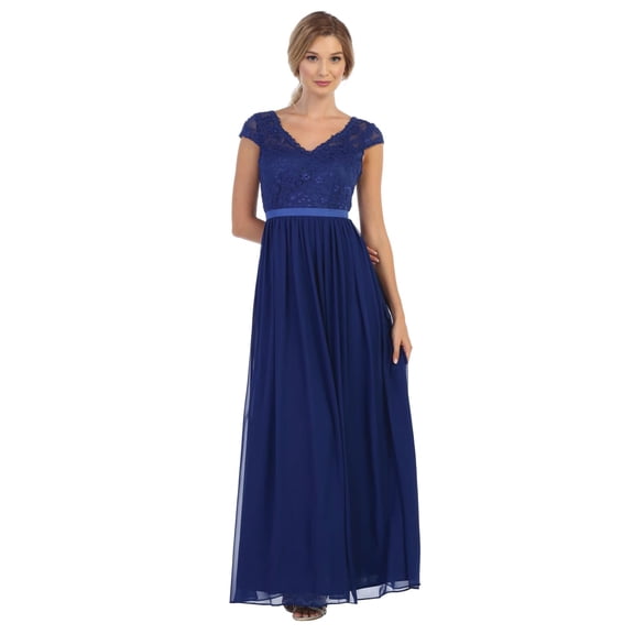 Women's Eva USA 3161 Long Cap Sleeve Mother Of Groom Formal Dress Royal Blue S