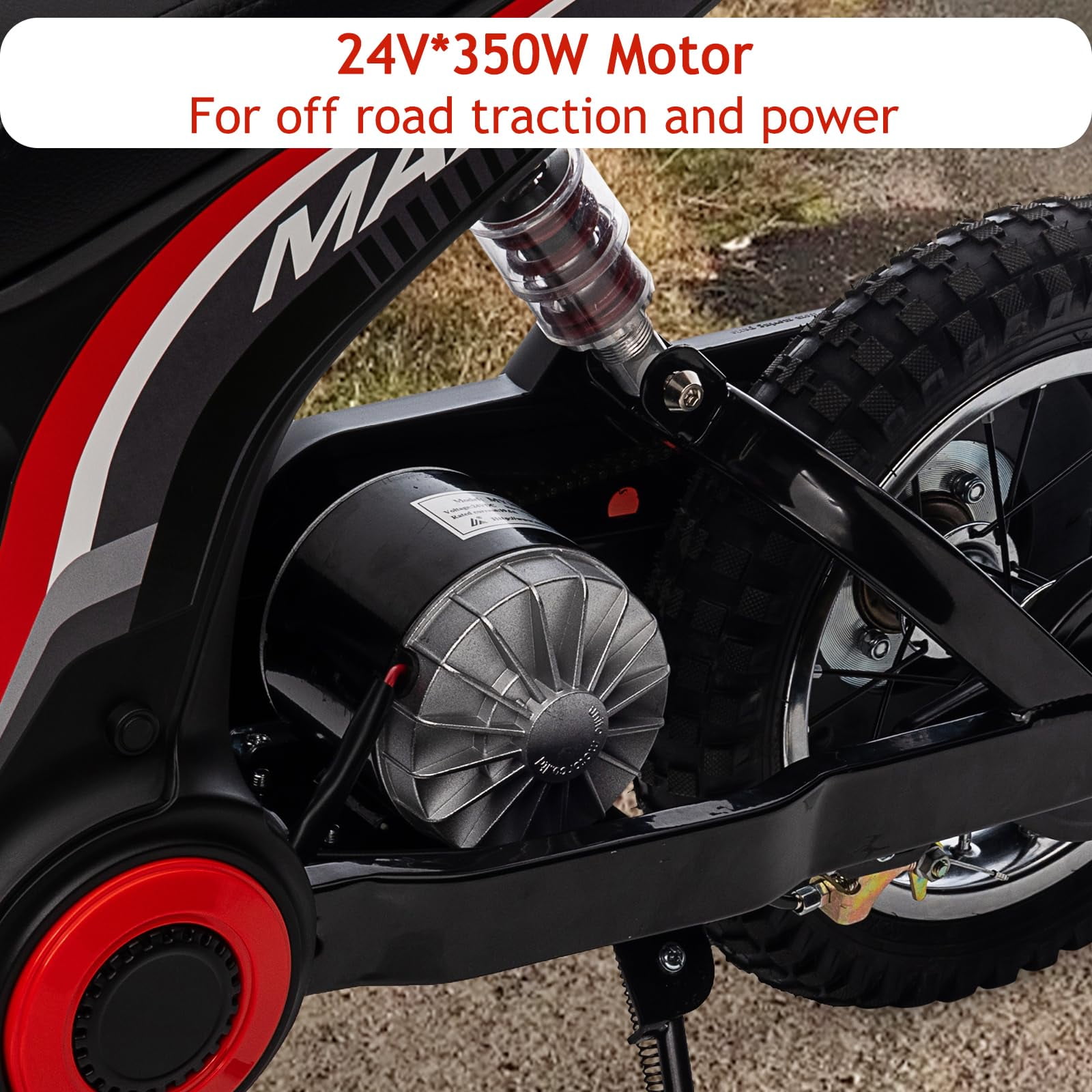 4V Kids Electric Dirt Bike 350W High-Torque Motorcycle for Ages 8-14,Up to 14.29 Mph,2-Speed Modes,Rear-Wheel Drive,Off-Road Ride-On Motocross Bike,Durable Design, for Young Riders