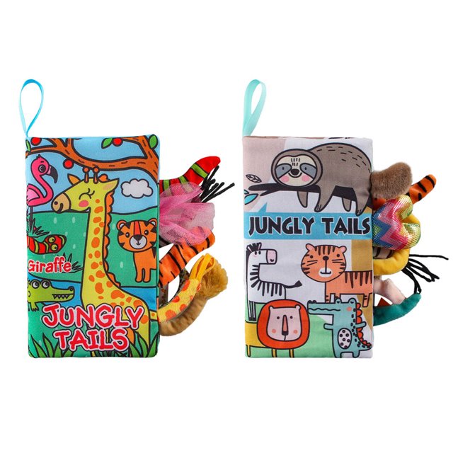 2 libros con forma de cola de animal, suaves y cómodos, de fibra de poliéster, educativos, 20 x 12 x 3 cm, juguete de lectura infantil para entretenimiento, jirafa y mapache