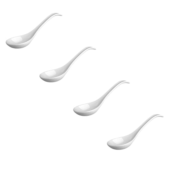 4Pcs Porcelain Soup Spoons,6.3" Asian Soup Spoons,Japanese Soup Spoons For Pho, Wonton, Noodles, Chinese Ceramic Rice Spoons, Japanese Ramen Spoons, White Home Decor