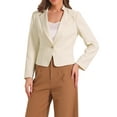 thumbnail image 1 of Blazer de trabajo casual INSPIRE CHIC para mujeres, con mangas largas, solapa, botones y bolsillos, color beige M, 1 of 1