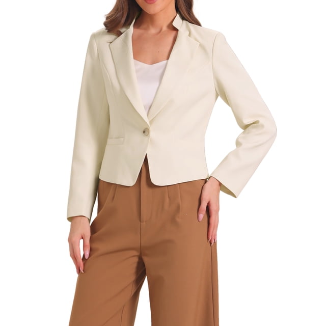 Blazer de trabajo casual INSPIRE CHIC para mujeres, con mangas largas, solapa, botones y bolsillos, color beige M