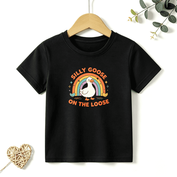 Boys Graphic T Shirt Silly Goose Animal Graphic Short Sleeve Kids Tees Cute Farm Theme Funny Cartoon Style 100% Cotton Soft Child Tops 4-13Y