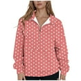 thumbnail image 3 of XPMWRP Women's Polka Dot Sweatshirt Half Zip V Neck Pullover Casual Long Sleeve Shirts Winter Fleece Warm Sweatshirts Tops Watermelon Red L, 3 of 6