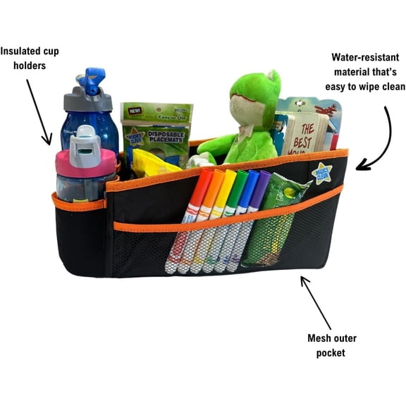 Mighty Clean Car Storage Organizer with 8 Side Pockets, Pouch, and 2 Cup Holders