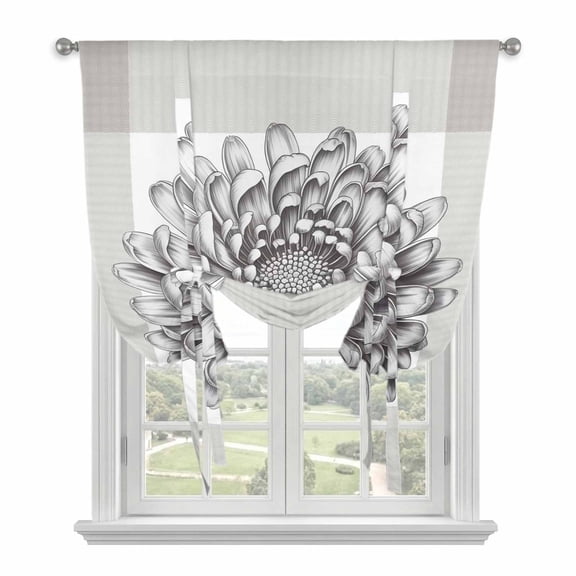 Vintage Chrysanthemum Balloon Curtains for Bedroom/Front Door/Bathroom, Elegant Floral Retro Art Tie Up Curtains 63 Inch Length Light Filtering Kitchen Curtains Shades for Windows 46"x63"