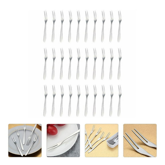 PTOOTP Stainless Steel Fruit Forks 30 Pcs Two Prong Picks for Desserts Appetizers Kitchen Party