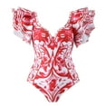 thumbnail image 3 of Sakmal Women Bathing Suits Ruffle Tummy Control One Piece Red Bathing Suits Ethnic With Dress Swimsuits, 3 of 7