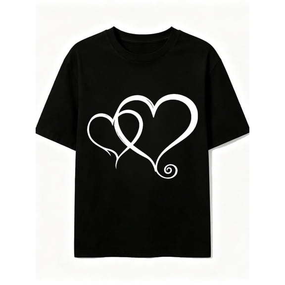 Women's T-Shirt Interlocking Hearts Design Pattern Short Sleeve Crew Neck Casua Suitable for Spring And Summer