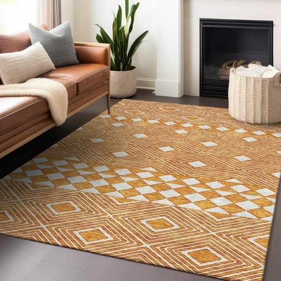 Addison Rugs Chantille Indoor/Outdoor Transitional Diamonds Orange Washable Rectangle Rug, 5' x 7'6"