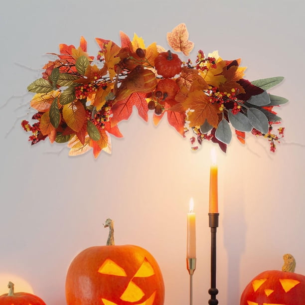 Guirnalda de otoño, guirnalda de hoja de arce artificial, guirnalda de otoño, enredaderas colgantes de calabaza artificial para escalera, porche de Na