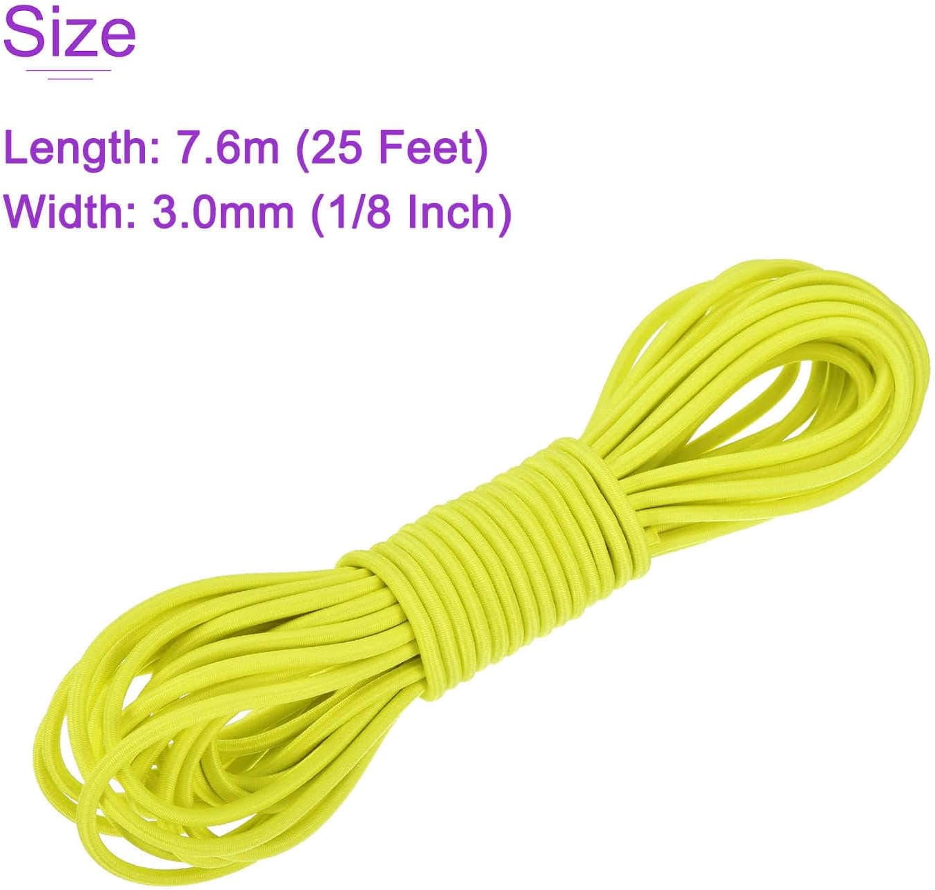 MKEUDQ-1/8 Inch Shock Cord, 25 Feet Fluorescent Yellow Bungee Cord Tent Pole Shock Cord Round Elastic Kayak Rope Stretch String Marine Grade Heavy Polyester for DIY Projects Tie Downs