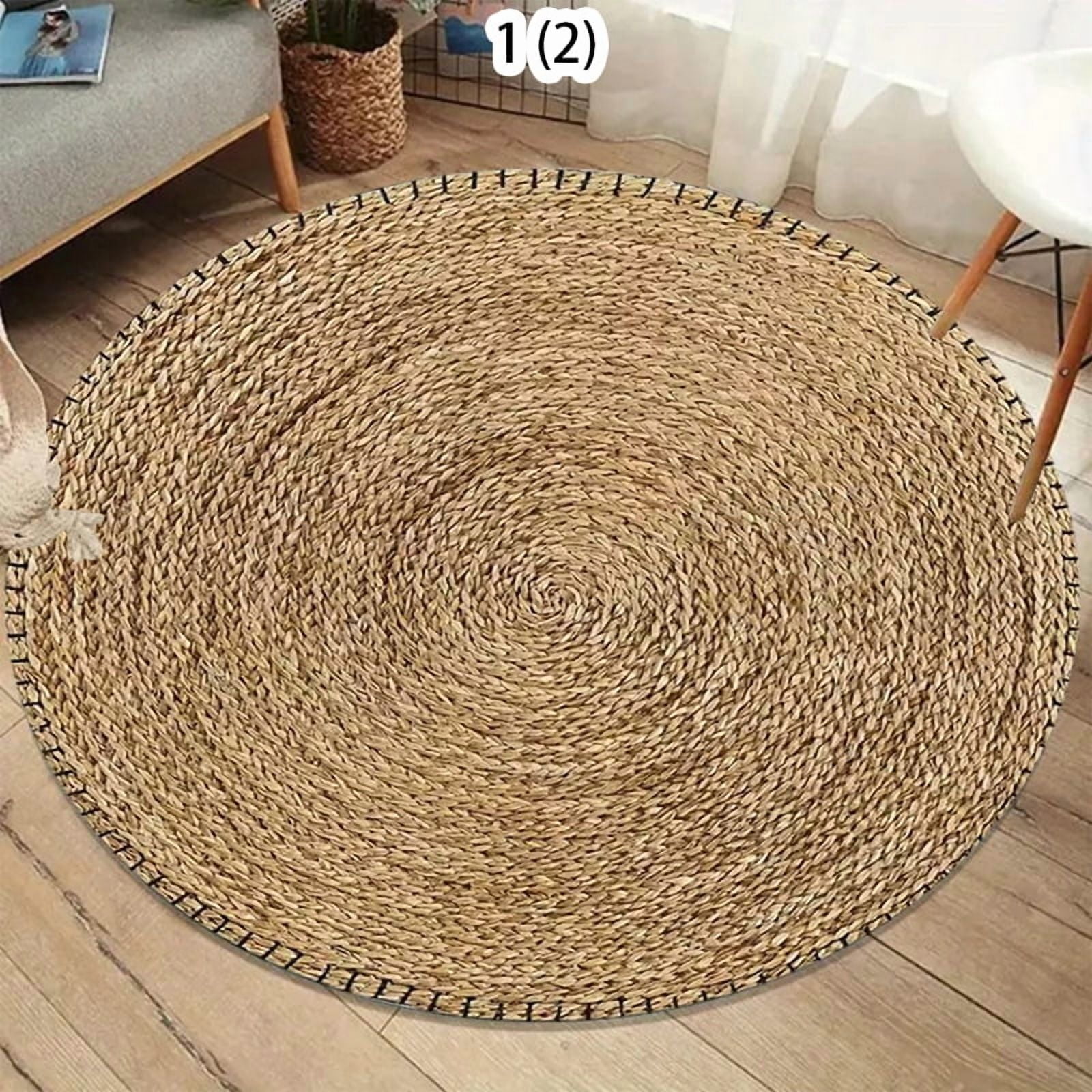 Natural Jute Woven Round Soft Area Rug Washable Non-Slip Indoor Floor Mat for Rustic Boho Bedroom Living Room Home Decor