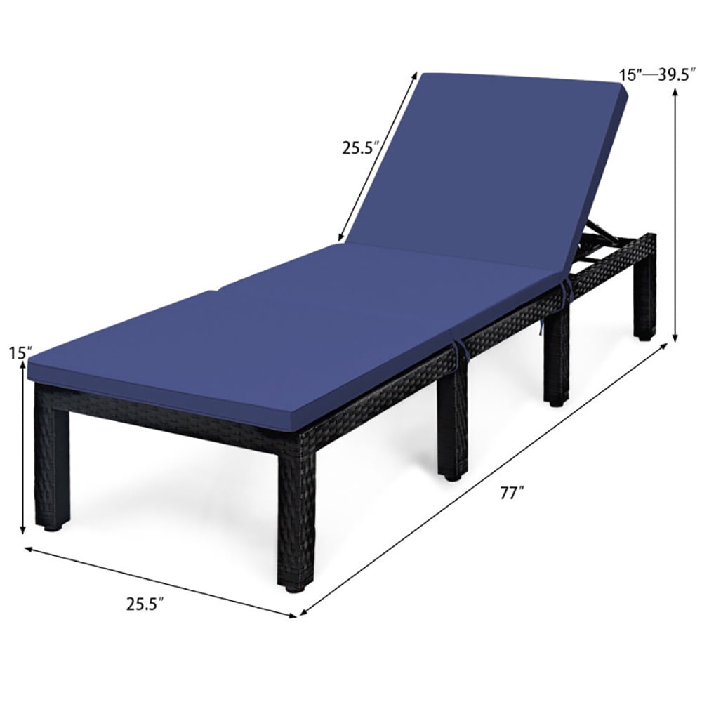 Aimee Lii Patio Rattan Lounge Chair Chaise Couch Cushioned Height Adjustable, Outdoor Chairs, Patio Loungers, Navy & Off White Aimee Lii Patio Rattan Lounge Chair Chaise Couch Cushioned Height Adjustable, Outdoor Chairs, Patio Loungers, Navy & Off White