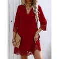 thumbnail image 3 of Women'S Casual T Shirt Dress Summer 3/4 Length Sleeve Hollow Swing Dresses Red M, 3 of 8