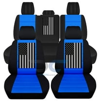 Fits 2012-2018 Dodge Ram Cotton w US Flag Seat Covers 40/60 Split Rr:Blk Blue - Full Set