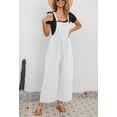 thumbnail image 2 of Chouyatou Women's Summer Wide Leg Bib Linen Overalls Palazzo Pants Casual Linen Jumpsuits(White,M), 2 of 4