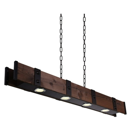 

LED Drum Shade Island Light with Black & Wood finish