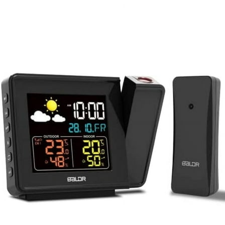 Baldr Atomic Digital Projection Alarm Clock with Ceiling Display, Calendar, and Indoor OutdoorTemperature with Remote Sensor