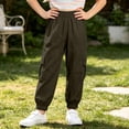 thumbnail image 2 of Summer Boys Girls Cargo Pants Elastic Waist with Pockets Green Joggers Hiking Wide Leg Cargo Pants Y2K Street Baggy Trousers 6-7 Years, 2 of 8
