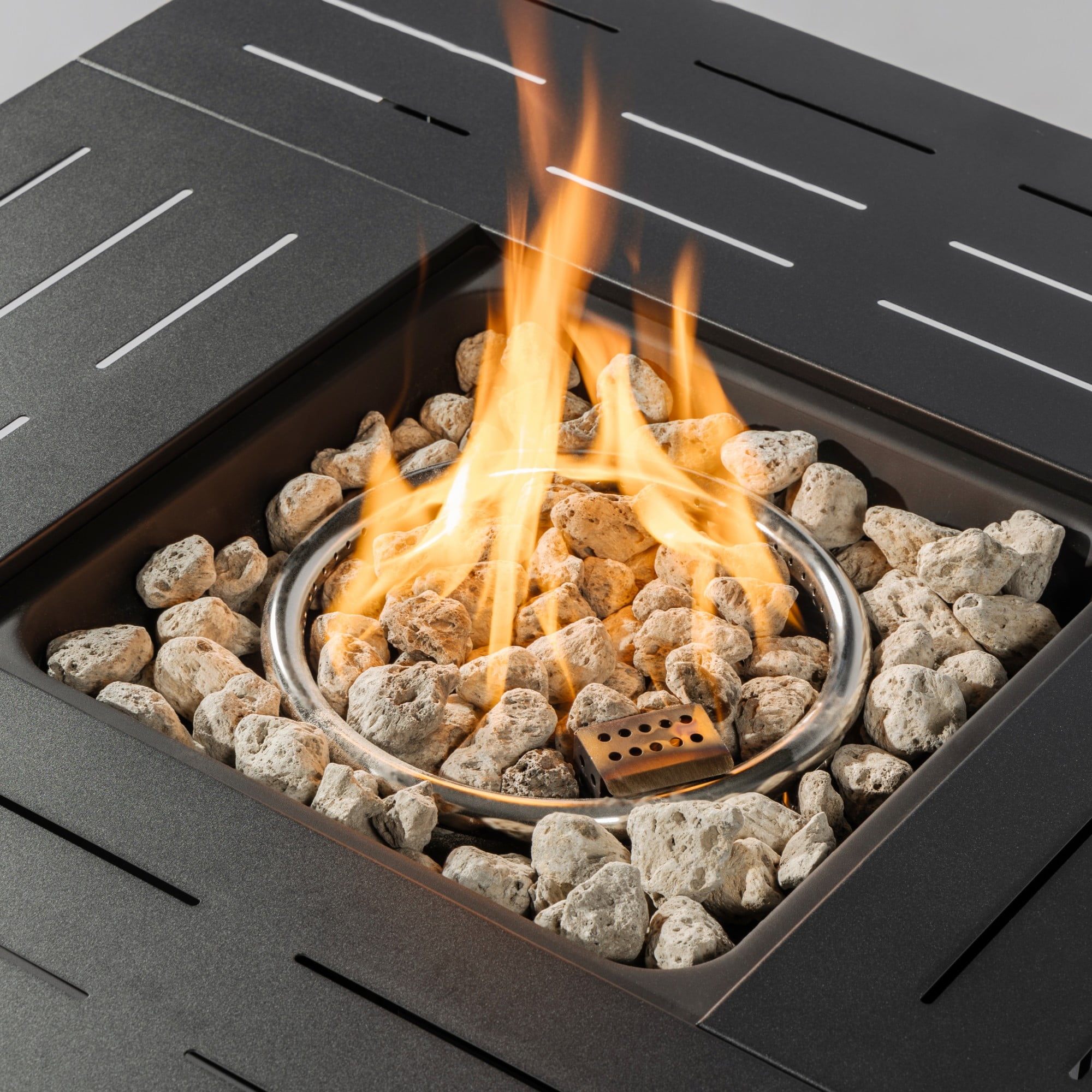 BOFANG 34 in x 34 in Rectangular 50000 BTU Propane Black Finish Steel Fire Pit Table with Smokeless
