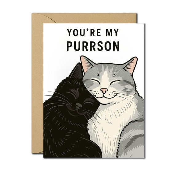 You're My Purrson - Cute Cat Lovers Greeting Card - Blank Inside with Envelope - Ideal for Any Occasion