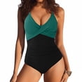 thumbnail image 2 of NMMUED Women's One Piece Swimsuits Tummy Control Ruched Push Up Bathing Suit Tie Back Slimming Swimwear Dark Green L, 2 of 4
