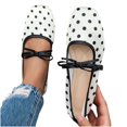 thumbnail image 4 of YgkuHd Slip-On Loafers for Women Retro Polka Dot Bowknot Square Toe Satin Shoes with Breathable Cotton Blend Upper, Trendy Plus Size Casual Footwear,White_39, 4 of 5