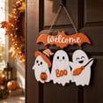 thumbnail image 3 of PSVFUJZ Halloween Door Sign, Wooden Ghost Welcome Sign, Halloween Door Decorations, Front Door Hanging Sign for Indoor Outdoor Home Porch Window Decor White2, 3 of 6