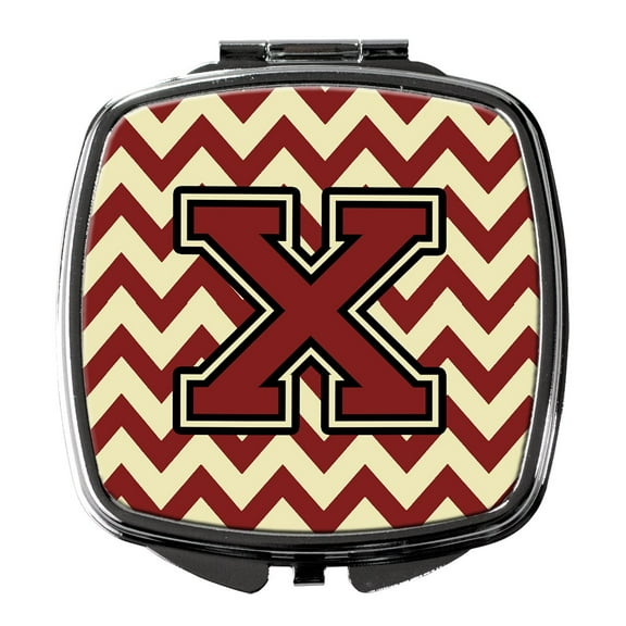 Letter X Chevron Maroon and Gold Compact Mirror