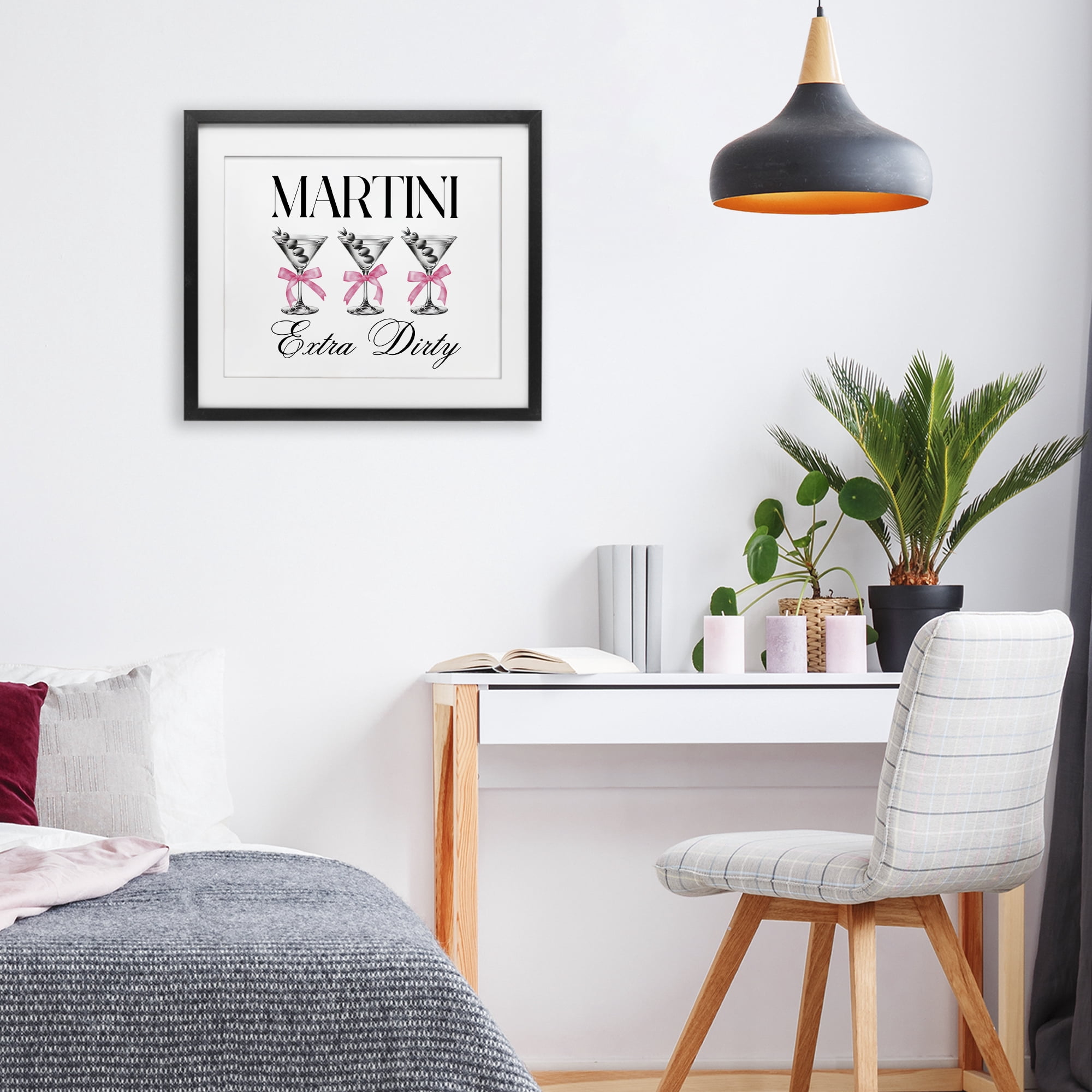 Stupell Industries Pink Ribbon Martini Trio Black Framed Print Under Glass, design by Lettered and Lined